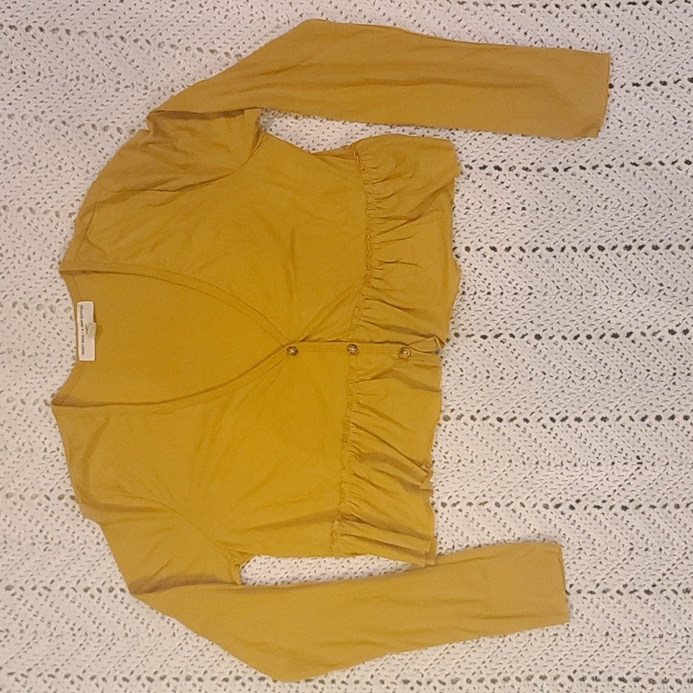 Project Social T Urban Outfitters cropped Peplum mustard yellow ruffle hem top
